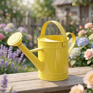 DUSVALLY Yellow Metal Watering Can for Indoor and Outdoor Plants, 55oz Decorative Garden Watering Can with Removable Sprinkler Spout, Small Farmhouse Plant Waterer for Houseplants, Patio, Flowers