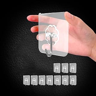 10 Pack Adhesive Wall Hooks for Hanging Heavy Duty Towel Coat Hooks Waterproof Transparent Hook for Bathroom Shower Kitchen Keys Door Outdoor Home Improvement Utility Hook