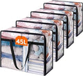 Lifewit 4 Pack Clear Clothes Storage Bags, 45L Plastic Blanket Storage Bag, Vinyl Foldable Moving Bags with Zipper, Closet Organizers and Storage Containers for Bedding, Duvet, Comforter