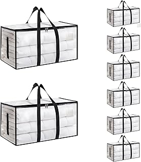 8 Pack-Extra Large Heavy Duty Moving Bags - Waterproof Storage Totes with Handles & Zippers, Foldable for College Dorm, Storage (Clear)