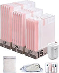 BAGSMART Vacuum Bags for Travel with Rechargeable Air Pump, Portable Space Saver Bags for Travel & Home, Vacuum Compression Seal Bag for Clothing, 18 Pack Pink with Shoe, Laundry & Toiletry Bags