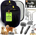 Cat & Dog Grooming Kit ~ Pet Hair Removal Glove (2 Pack) ~ Self Cleaning Cat Brush & Dog Brush for Shedding ~ Travel Lint Roller ~ Metal Carpet Rake for a Clean Home & Happy Pets!