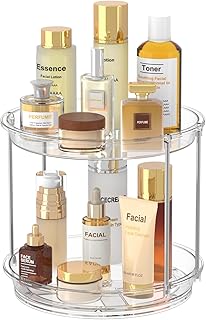360 Rotating Makeup Organizer – 2 Tier Lazy Susan Turntable Organizer, Clear Bathroom Counter Organizer for Vanity, Spinning Skincare Perfume Tray for Bathroom, Dresser, Kitchen Cabinet
