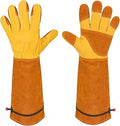 Aegend Long Gardening Gloves, Reinforced Fingertips Cowhide Leather, Elbow-Length Gauntlet Cuff, Breathable & Flexible for Rose Pruning, Planting & Weeding, Fit for Small Hands (Gold Yellow, S)