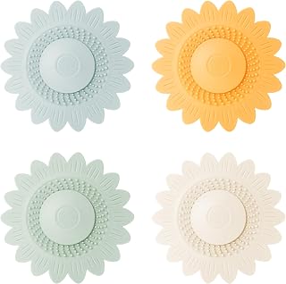 4PCS 5 Inch Touch-Free Press Silicone Hair Catcher for Shower Drain Cover Shower Plug for Kitchen & Bathroo