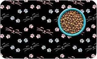 Patterned Cat & Dog Bowl Mat for Food and Water, 12"×20" Quick Dry Absorbent Pet Feeding Mat, Eco-Friendly Dog Placemat