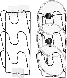 ORDORA 2 Pack Pot Lid Organizer Rack for Cabinet Door, 6-Tier Pot Lid Holders inside Cabinet, No Drilling Adhesive Wall Door Mounted Rustproof Pots and Pans Cover Organizers for Kitchen Storage, Black