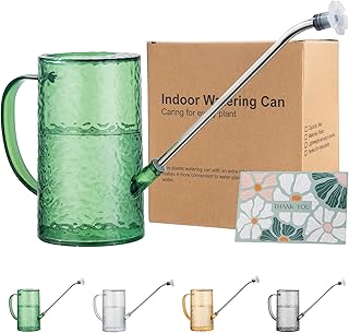 Watering Can for Indoor Plants, Water-Ripple Design Small Plastic Plant Watering Can with Long Spout and Detachable Shower Head for Houseplants, Flowers, and Succulents, 34oz, Forest Green
