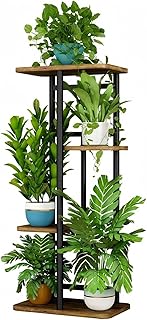 LINZINAR Plant Stand Indoor 4 Tier 5 Potted Multiple Plant Shelf Stands for Garden Corner Balcony Living Room Black