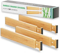 BAMEOS Bamboo Expandable Drawer Dividers – Fits 16.6"–22" Drawers, 2" High, Set of 4 | Spring-Loaded Bamboo Separator for Kitchen Island, Bathroom Vanity & Dresser Drawers