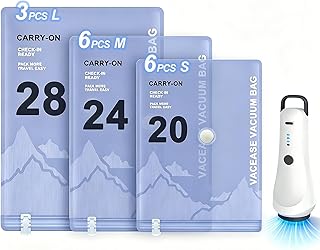 Vacuum Clothes Storage Bags with Rechargeable Wireless Pump, 15 Pack (3 Travel Sizes) Vacuum Seal Bags for Clothes, Space Saver Compression Bags for Clothing, Blankets, Luggage & Closet Organization