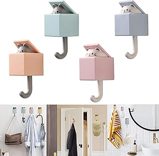 4pcs Cute Self Adhesive Towel Hooks For Bathrooms, Wall Hooks Heavy Duty For Hanging Coat, Towel,Scarf, Hat, Robes,Key,Creative Kawaii Room Decorative Cat Hook For Tiles, Glass Door or Mirror