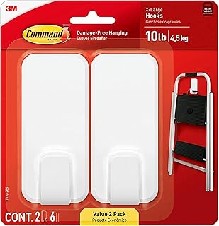Command 10 lb XL Heavyweight Hook, 2 Wall Hooks and 6 Strips, Damage-Free Hanging with Adhesive, Heavy Duty Hanging Great for Organization and Storage