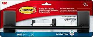 Command Hand Towel Bar Matte Black with Water Resistant Strips, Bathroom Decor, 9 in Bar Length Holds up to 3 lbs