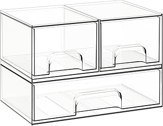 Criusia Stackable Storage Drawers, 3 Pack Clear Acrylic Makeup & Bathroom Organizer, Versatile Storage Bins for Vanity, Under Sink, Kitchen Cabinets & Pantry
