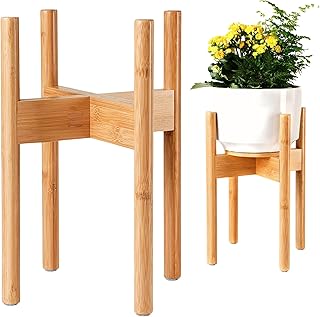 Plant Stand Indoor - Corner, Table and Floor Planter Holder - Adjustable, Durable Bamboo Wood - Fits 8, 10, 12-inch Dia Small, Mid-Large, Tall or Short Pot Sizes
