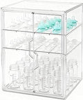 Baby Bottle Organizer, 3-Tier Bottle Storage for Countertop with Double Magnetic Doors, Clear Plastic Bottle Station Organizer Mom Gifts with 2 Dividers for Kitchen, Bathroom, Cabinet, Vanity