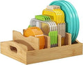 Lifewit Bamboo Lid Organizers for Inside Cabinet, Food Storage Container Lid Holder with 4 adjustable Inserts & 5 Sections, Kitchen Pantry organizer and storage, 10.6" X 8.3"