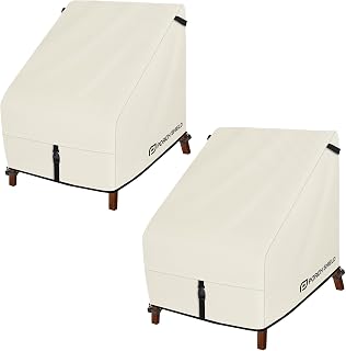Porch Shield Patio Chair Covers - Waterproof Outdoor Lounge Deep Seat Lawn Chair Cover 2 Pack - 30W x 33D x 34H inch, Beige