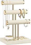 3 Tier Bracelet Holder Display - Detachable T Bar Beige Velvet Bracelet Holder, Jewelry Holder Organizer for Bracelet, Necklace, Watches, Rings