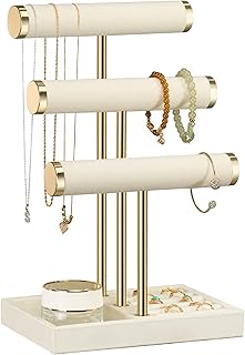 3 Tier Bracelet Holder Display - Detachable T Bar Beige Velvet Bracelet Holder, Jewelry Holder Organizer for Bracelet, Necklace, Watches, Rings