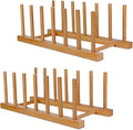 SAMEBUTECO Bamboo Wooden Dish Racks Plate Stand Holder Vertical Drainer Kitchen Cabinet Organizer for Dish, Pots, Lids, Bowls, Cups, and Cutting Boards and Books(2 Packs)