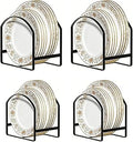 4 Pack Kitchen Plate Holder Organizer for Cabinet Space Saver Dinner Dish Plate Storage Rack Upright Dish Drying Racks Metal Dish Racks Stand for Cupboard and Countertop 2 Large 2 Small Black