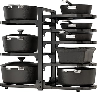 Adjustable Heavy Duty Pots and Pans Organizer Under Cabinet, 8-Tier Pot and Pan Organizers Inside Cabinet, Kitchen Cabinet Organizers and Storage, Black