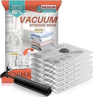 Vacuum Storage Bags, Space Saver Bags, Compression for Comforters and Blankets, Sealer Clothes Storage with Hand Pump. (6× Medium)