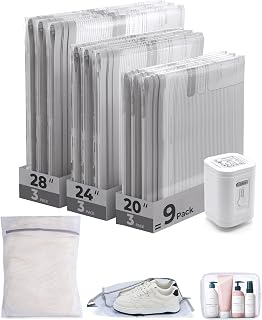 BAGSMART Vacuum Bags for Travel with Rechargeable Air Pump, Portable Space Saver Bags for Travel & Home, Vacuum Compression Seal Bag for Clothing, Blanket, 12 Pack-Gray