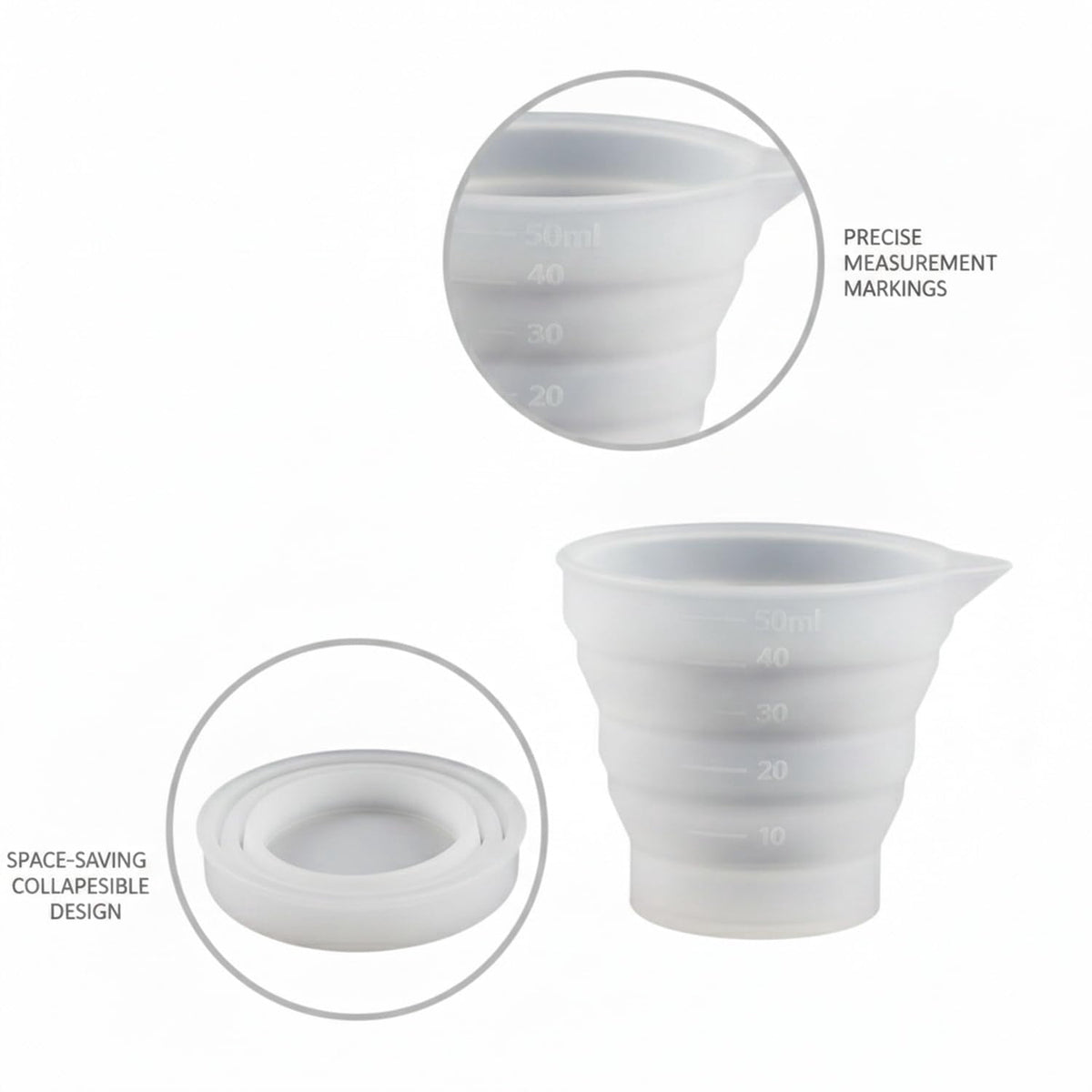 Silicone Measuring Cup, 1 Pack, White, Multipurpose Kitchen & Camping Tool - Image 6