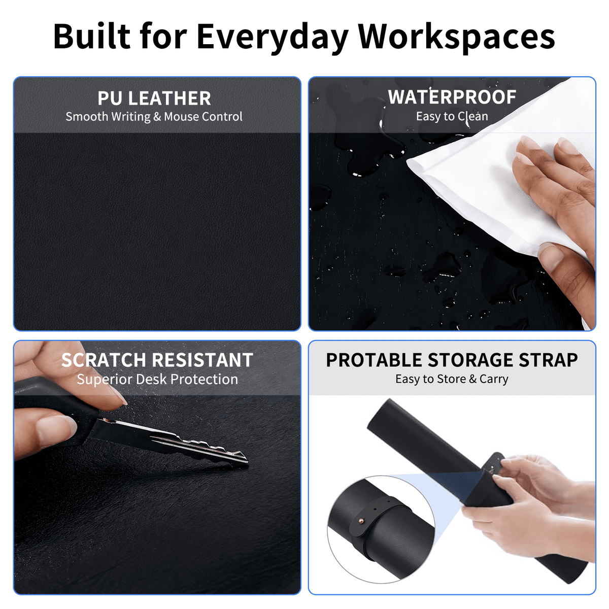 Protector, 32x16" PU Mouse , Large Waterproof Office Mat, Non-Slip Blotter with Strap, Writing for Office and Home (B... - Image 2