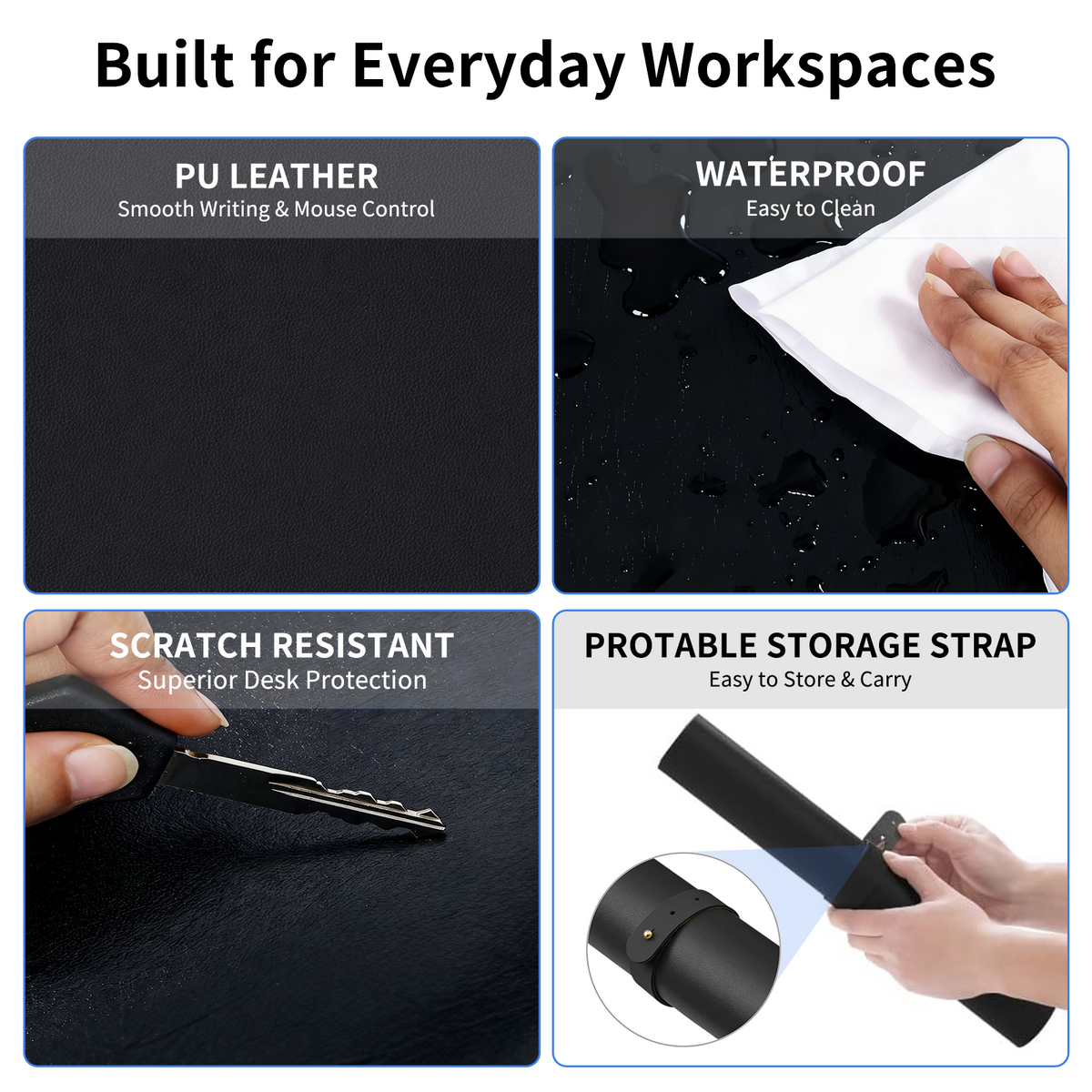 Pad, 32x16" Non-Slip Waterproof Mat, Large Office Mouse Pad, Full Coverage &nbsp;Blotter&nbsp;Mat with Strap, Writing... - Image 3