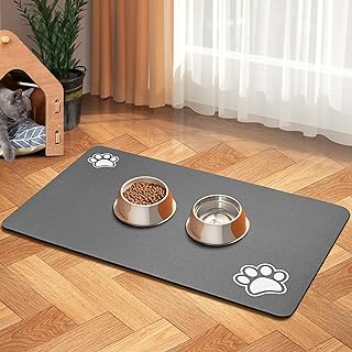 Pet Feeding Mat-Absorbent Dog Mat for Food and Water Bowl-Accessories Pet Supplies- Bowl for Messy Drinkers-No Stains Quick Dry Dog Water Dispenser Mat (12"x19", Dark Grey)
