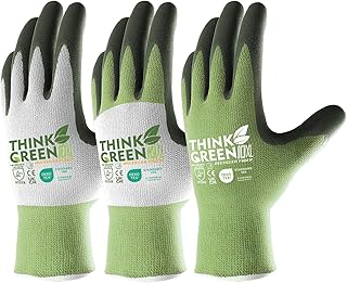 COOLJOB 3 Pairs Gardening Gloves for Women Men, 100% Recycled Polyester with Rubber Coated for Garden Patio Yard Lawn Work, Green, White & Grey, Large Size