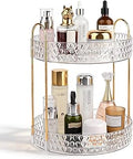 Rotating Makeup Organizer for Vanity, 2 Tier Perfume Skincare Storage for Women, Bathroom Counter Organizer, 360° Spinning Cosmetic Holder for Dresser Countertop, Clear