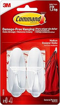 Command Medium Designer Hooks, 2 Hooks and 4 Strips, Damage-Free Hanging Wall Hook with Adhesive Strips, No Tools Great for Hanging, Organization and Storage, Holds up to 3 lb