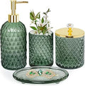 Haturi Bathroom Accessories Set, 4Pcs Sage Green Glass Bathroom Set Complete w/Bathroom Soap Dispenser Set, Toothbrush Holder, Qtip Holder, Soap Dish, Green Bathroom Decor, Gift for Home Apartment