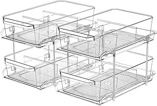 2 Set, 2 Tier Clear Organizer with Dividers for Cabinet, Shlef, Counter - MultiUse Slide-Out Storage Container - Kitchen, Pantry, Medicine Cupboard Bins, Bathroom, Vanity Makeup, Under Sink Organizing