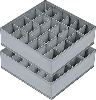 joyoldelf Sock Drawer Organizer Divider 2 Packs Underwear Organizer, 24 Cell Closet Organizers and Storage Organizer Sock Holders Organizers for Storing Socks, Handkerchiefs, Ties, Belts (Grey)