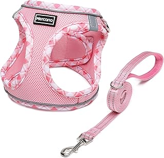 Mercano Soft Mesh Dog Harness and Leash Set, Step-in Reflective Breathable Lightweight Vest Harnesses with Safety Buckle for Small Dogs, Cats (Pink, S)