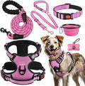 LOBEVE No Pull Dog Harness, Collar & Leash Set | Includes Dog Seat Belt, Collapsible Bowls & Poop Bag Dispenser. Ideal for Training, Walking, Hiking. Fits Small to Large Dogs(Pink-L)