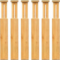 VaeFae 6-Pack Adjustable Bamboo Drawer Dividers, Expandable Drawer Organizer for Kitchen Utensils, Clothes, Bathroom, Office – Fits Drawer Interiors 16.6" to 21.8"