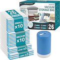 Cozy Essential Travel Vacuum Storage Bags with Rechargeable Cordless USB Pump, Space Saver Bags for Luggage, Suitcase, Carry-On, for Clothes, Blankets, Bedding & Seasonal Storage,26 Combo