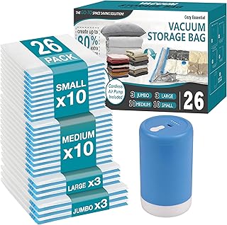 Cozy Essential Travel Vacuum Storage Bags with Rechargeable Cordless USB Pump, Space Saver Bags for Luggage, Suitcase, Carry-On, for Clothes, Blankets, Bedding & Seasonal Storage,26 Combo