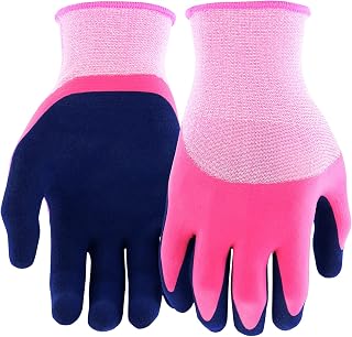 Miracle Gro Women's Double Dipped Sandy Foam Latex Gardening Work Gloves, Water Resistant, Excellent Grip Pink/Purple, Medium