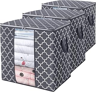 WISELIFE Storage Bags 3 Pack/100L Large Blanket Clothes Organization and Storage Containers for Comforters,Bedding, Foldable Organizer with Reinforced Handle, Clear Window, Sturdy Zippers,Gray