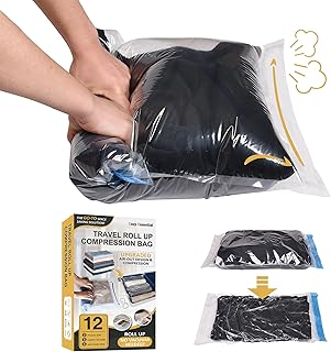 Cozy Essential Compression Bags for Travel - Travel Essentials - 12 Pack Space Saver Plastic Packaging Bags - No Vacuum Needed - Compression Packing Bags for Cruise Accessories