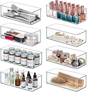 Qilinba 8 PACK Drawer Organizers Deep Drawer Organizer Bins Silverware Organizer Clear Stackable Storage Bins for Bathroom, Pantry, Office, Vanity, Desk Organization and Storage