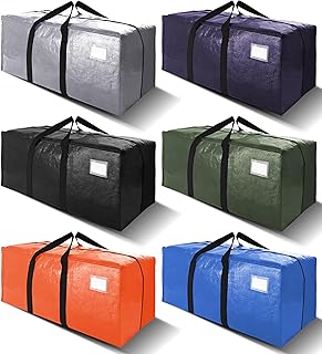 VELVETSURE Heavy Duty Extra Large Moving Bags W/Backpack Straps - Strong Handles & Zippers, Storage Totes For Space Saving, Fold Flat, Alternative to Box and Bin (Set of 6, Multicolor)